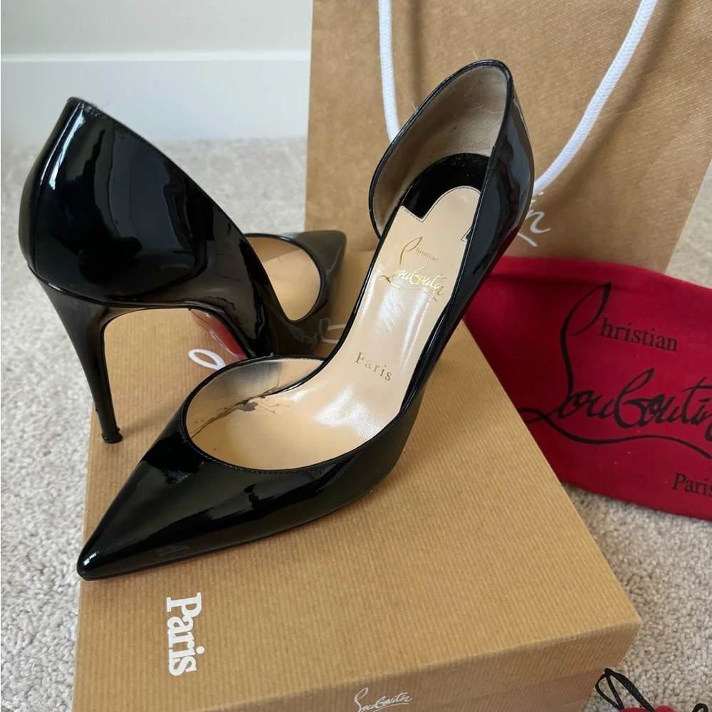 Christian Louboutin Black Patent Leather Pointed-Toe Pumps